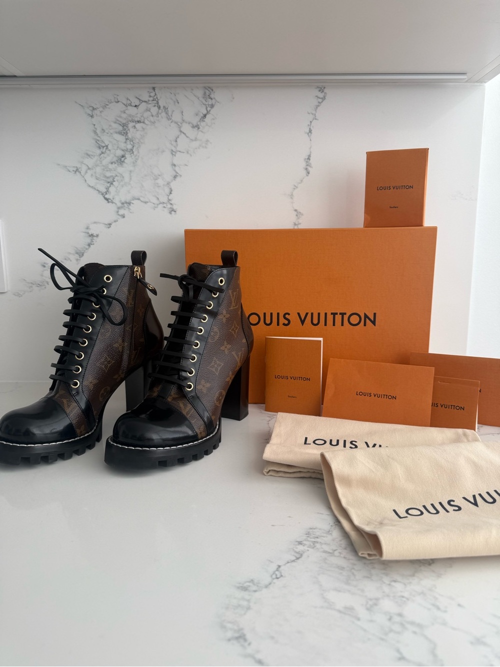 Louis Vuitton Monogram Leather Lace-Up Ankle Boots (Star Trail) - EU 39